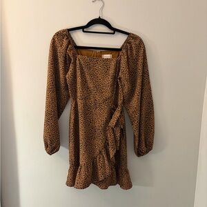 Altar'd State Tan Leopard Print Long Sleeve Dress